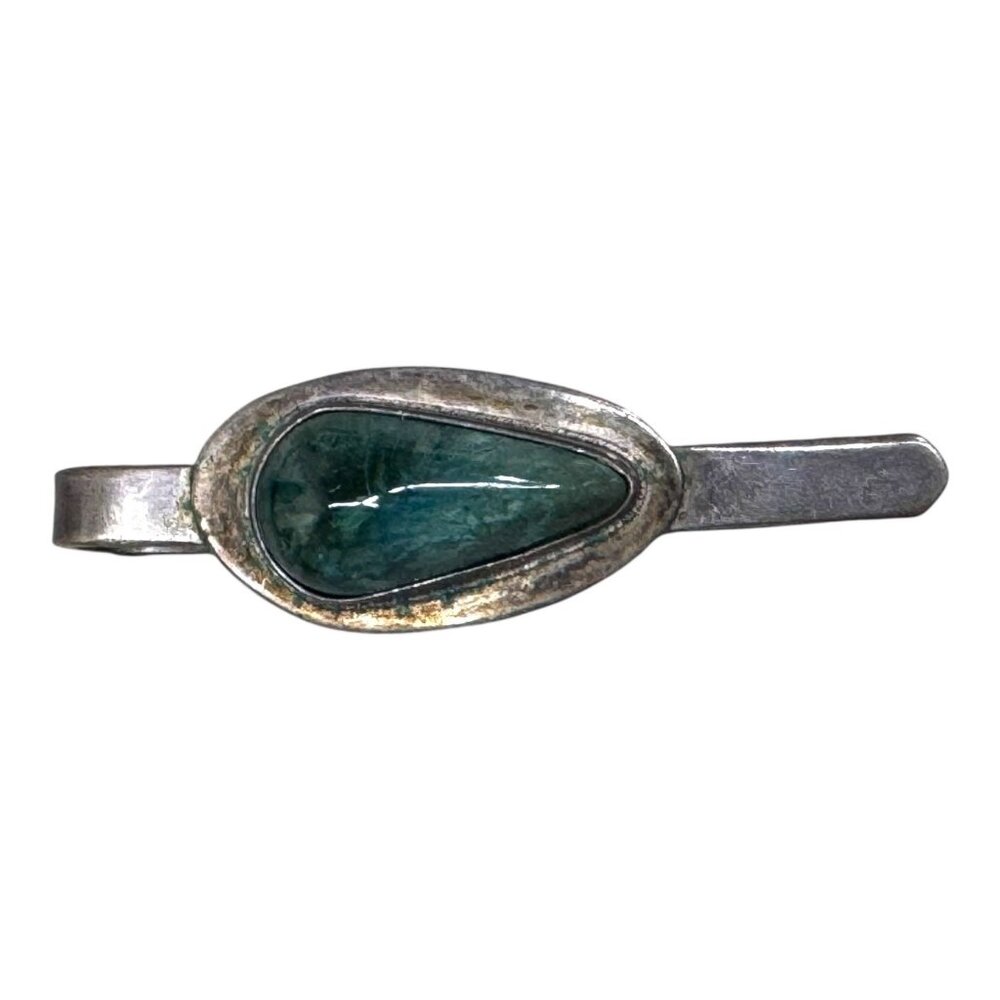 Vtg Israeli Turquoise 925 Silver Artisan Tie Clip Handcrafted Dad Father Gift
